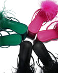 Lulamax Layla Feather Sandals - Opulent Feather Accents - Fuchsia, Black & Green