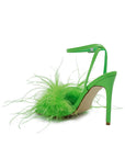 Lulamax Kendall Feather Stiletto High Heel - Feather Detail - Green